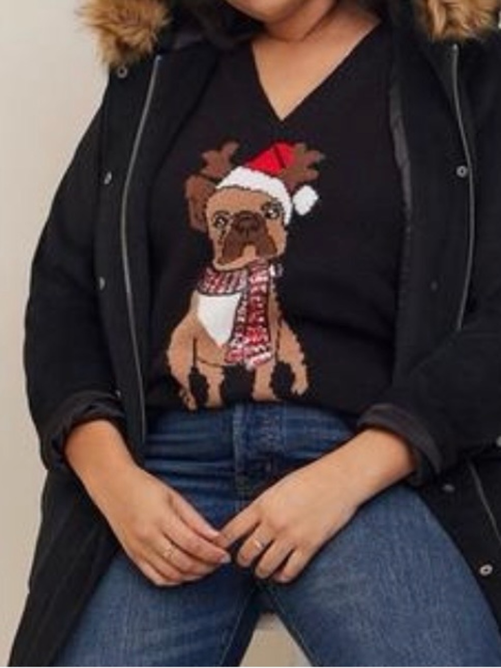 NWT Size 4x Tore Black Frenchie Holiday Dog Graphic Slouchy Tunic